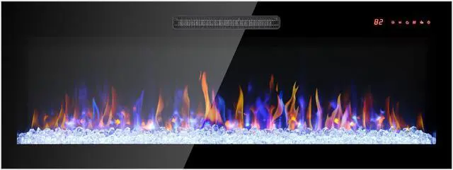 Alt view image 7 of 7 - 50 Inch Recessed Ultra Thin Tempered Glass Front Wall Mounted Electric Fireplace With Remote And Multi Color Flame & Emberbed, Led Light Heater