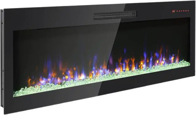 Alt view image 2 of 7 - 50 Inch Recessed Ultra Thin Tempered Glass Front Wall Mounted Electric Fireplace With Remote And Multi Color Flame & Emberbed, Led Light Heater