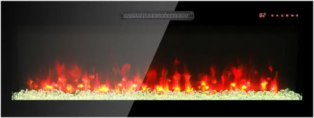 Alt view image 4 of 7 - 50 Inch Recessed Ultra Thin Tempered Glass Front Wall Mounted Electric Fireplace With Remote And Multi Color Flame & Emberbed, Led Light Heater