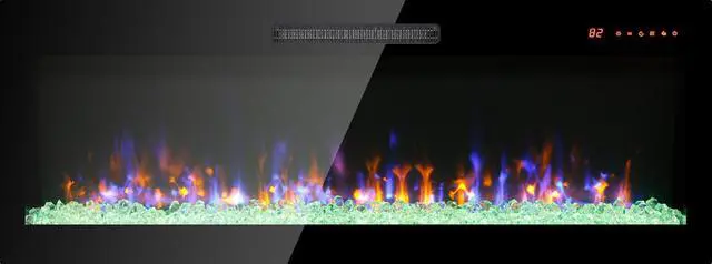 Alt view image 5 of 7 - 50 Inch Recessed Ultra Thin Tempered Glass Front Wall Mounted Electric Fireplace With Remote And Multi Color Flame & Emberbed, Led Light Heater