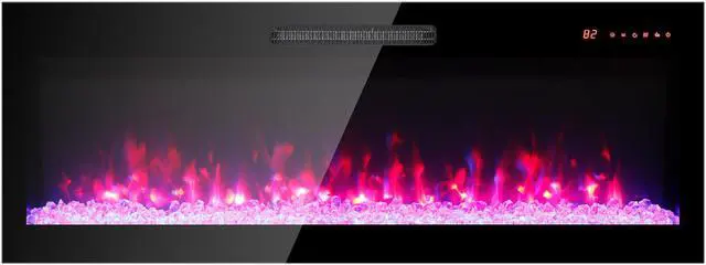 Alt view image 7 of 7 - 60 Inch Recessed Ultra Thin Tempered Glass Front Wall Mounted Electric Fireplace With Remote And Multi Color Flame & Emberbed, Led Light Heater