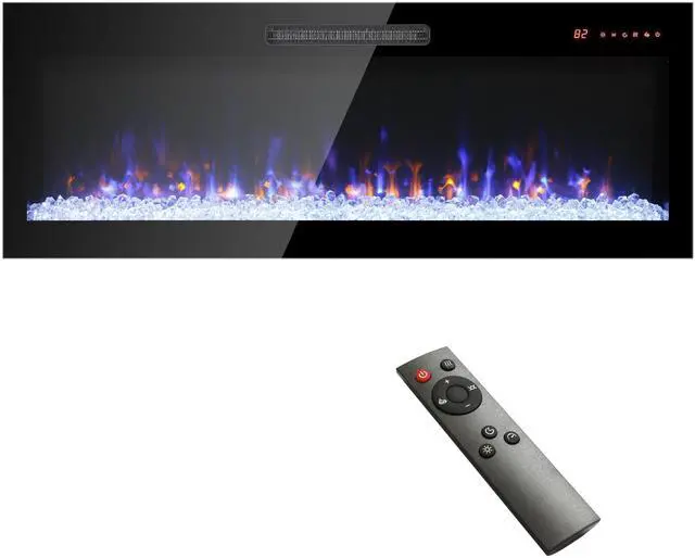 Main image of 50 Inch Recessed Ultra Thin Tempered Glass Front Wall Mounted Electric Fireplace With Remote And Multi Color Flame & Emberbed, Led Light Heater