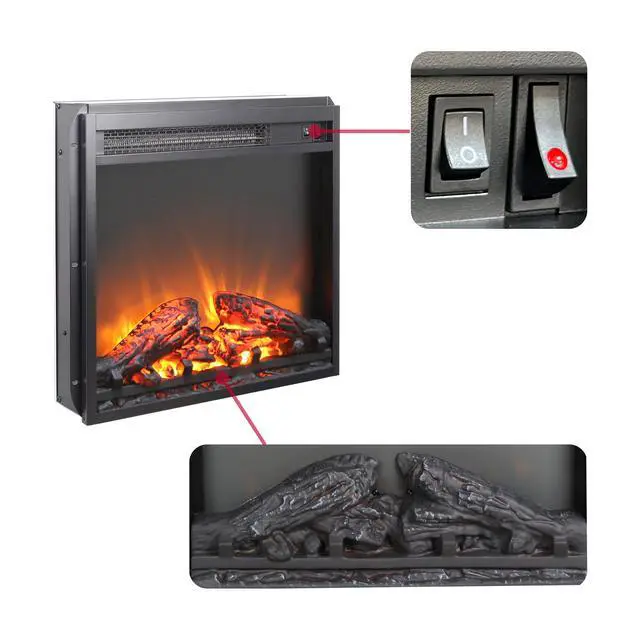 Alt view image 6 of 7 - 18 Inch Electric Fireplace Insert, Ultra Thin Heater With Log Set & Realistic Flame, Overheating Protection