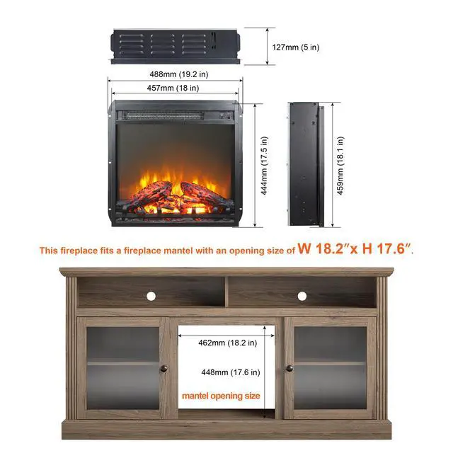 Alt view image 5 of 7 - 18 Inch Electric Fireplace Insert, Ultra Thin Heater With Log Set & Realistic Flame, Overheating Protection