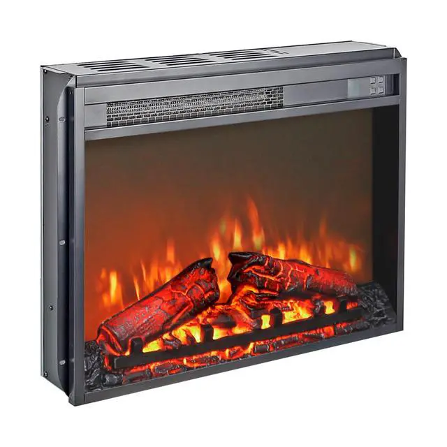 Alt view image 4 of 7 - 23 Inch Electric Fireplace Insert, Ultra Thin Heater With Log Set & Realistic Flame, Remote Control With Timer, Overheating Protection
