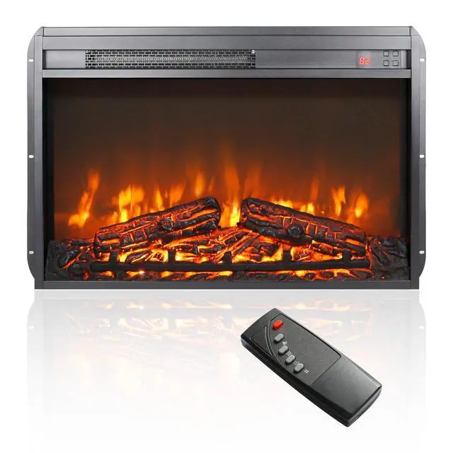 Alt view image 4 of 7 - 26 Inch Electric Fireplace Insert, Ultra Thin Heater With Log Set & Realistic Flame, Remote Control With Timer, Overheating Protection