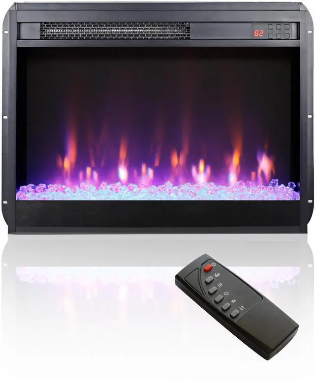 Main image of 23 Inch Electric Fireplace Insert, Ultra Thin Heater With Crystal & Realistic Flame, Remote Control With Timer, Overheating Protection,With Sidelight