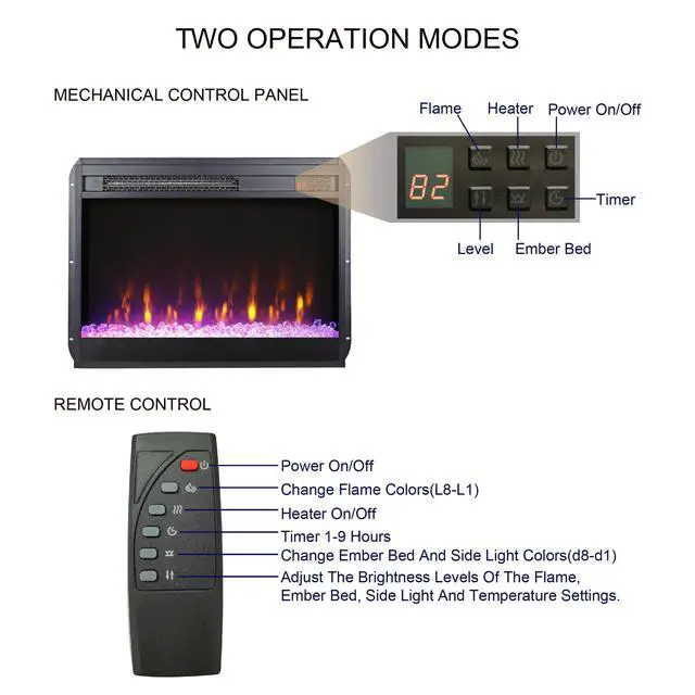 Alt view image 4 of 7 - 23 Inch Electric Fireplace Insert, Ultra Thin Heater With Crystal & Realistic Flame, Remote Control With Timer, Overheating Protection,With Sidelight
