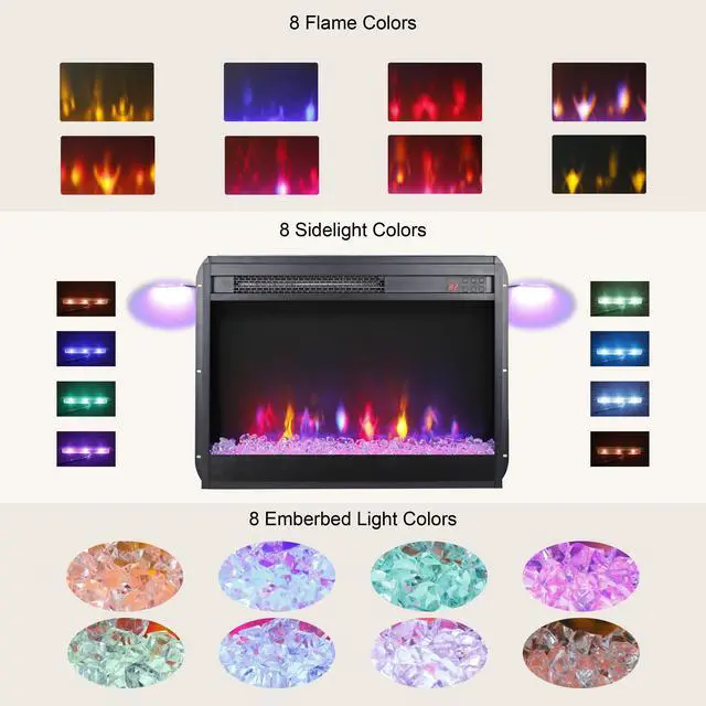 Alt view image 5 of 7 - 23 Inch Electric Fireplace Insert, Ultra Thin Heater With Crystal & Realistic Flame, Remote Control With Timer, Overheating Protection,With Sidelight
