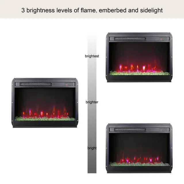 Alt view image 6 of 7 - 23 Inch Electric Fireplace Insert, Ultra Thin Heater With Crystal & Realistic Flame, Remote Control With Timer, Overheating Protection,With Sidelight