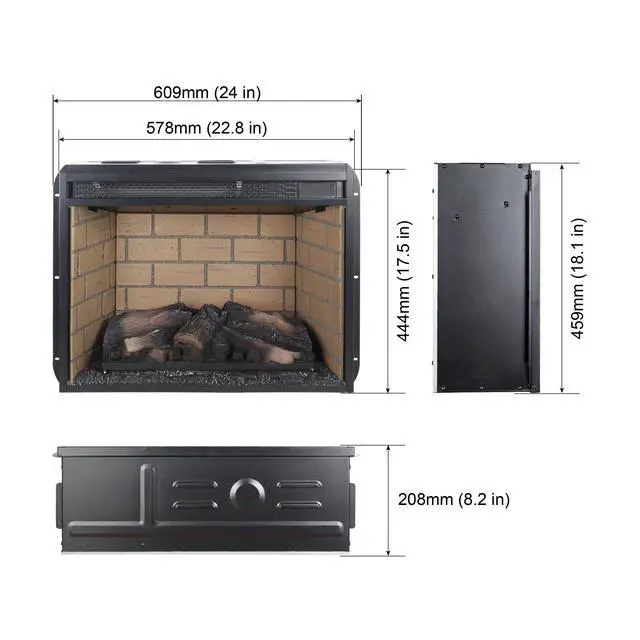 Alt view image 3 of 7 - 23 Inch Infrared Quartz Heater Fireplace Insert -Woodlog Version With Brick