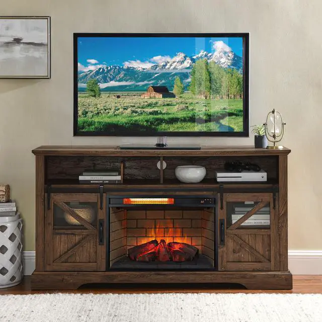 Alt view image 2 of 7 - 26 Inch Infrared Quartz Heater Fireplace Insert -Woodlog Version With Brick