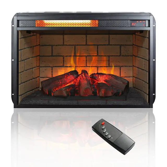 Alt view image 4 of 7 - 26 Inch Infrared Quartz Heater Fireplace Insert -Woodlog Version With Brick