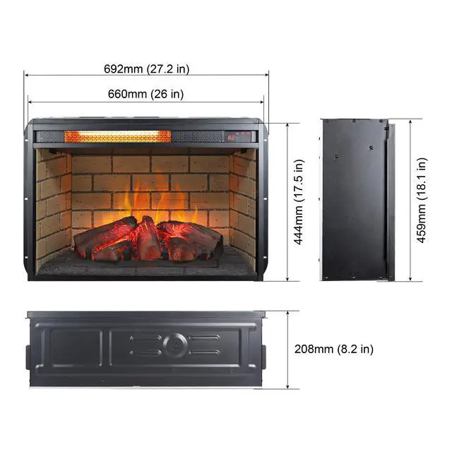 Alt view image 3 of 7 - 26 Inch Infrared Quartz Heater Fireplace Insert -Woodlog Version With Brick