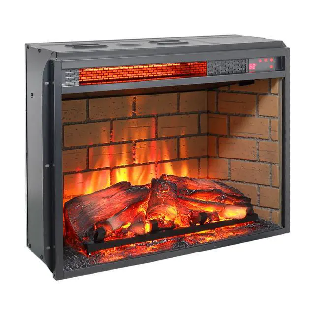 Alt view image 7 of 7 - 23 Inch Infrared Quartz Heater Fireplace Insert -Woodlog Version With Brick