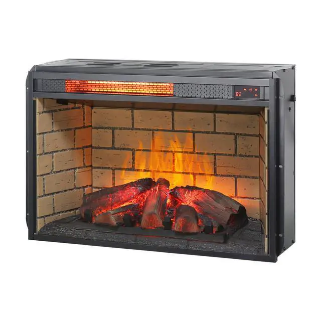 Alt view image 7 of 7 - 26 Inch Infrared Quartz Heater Fireplace Insert -Woodlog Version With Brick
