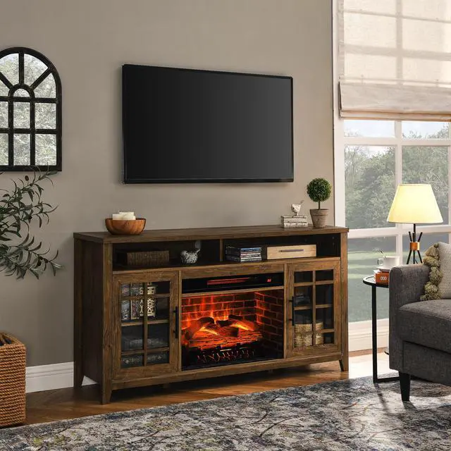 Main image of 55 Inch Tv Media Stand With Electric Fireplace Kd Inserts Heater,Reclaimed Barnwood Color