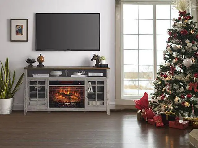 Alt view image 3 of 7 - 55 Inch Tv Media Stand With Electric Fireplace Kd Inserts Heater,Gray Wash Color
