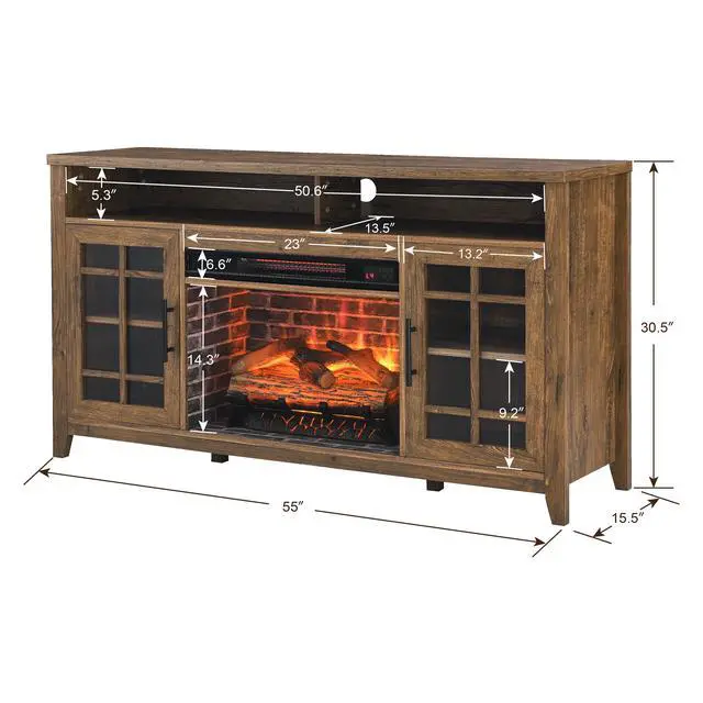 Alt view image 6 of 7 - 55 Inch Tv Media Stand With Electric Fireplace Kd Inserts Heater,Reclaimed Barnwood Color