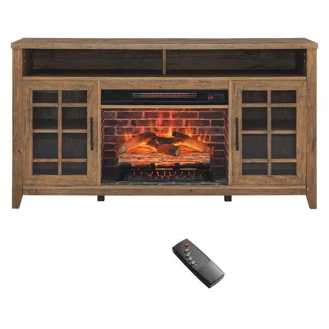Alt view image 7 of 7 - 55 Inch Tv Media Stand With Electric Fireplace Kd Inserts Heater,Reclaimed Barnwood Color