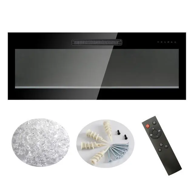 Alt view image 6 of 7 - 36 Inch Recessed Ultra Thin Tempered Glass Front Wall Mounted Electric Fireplace With Remote And Multi Color Flame & Emberbed, Led Light Heater