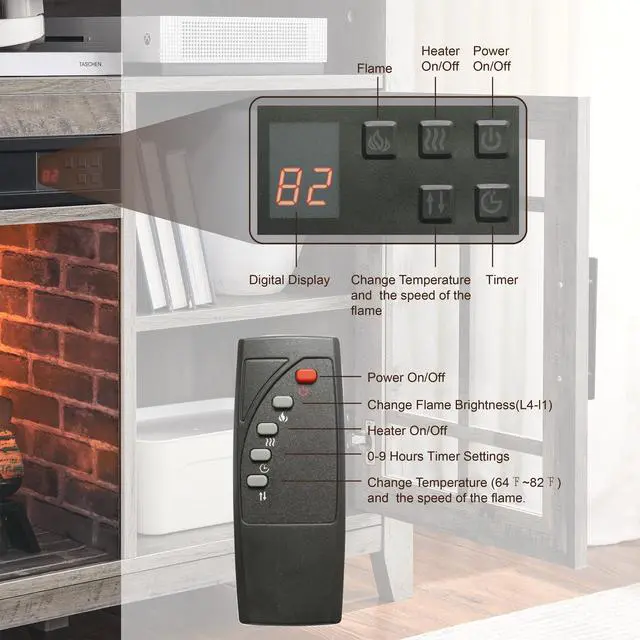 Alt view image 6 of 7 - 55 Inch Tv Media Stand With Electric Fireplace Kd Inserts Heater,Gray Wash Color
