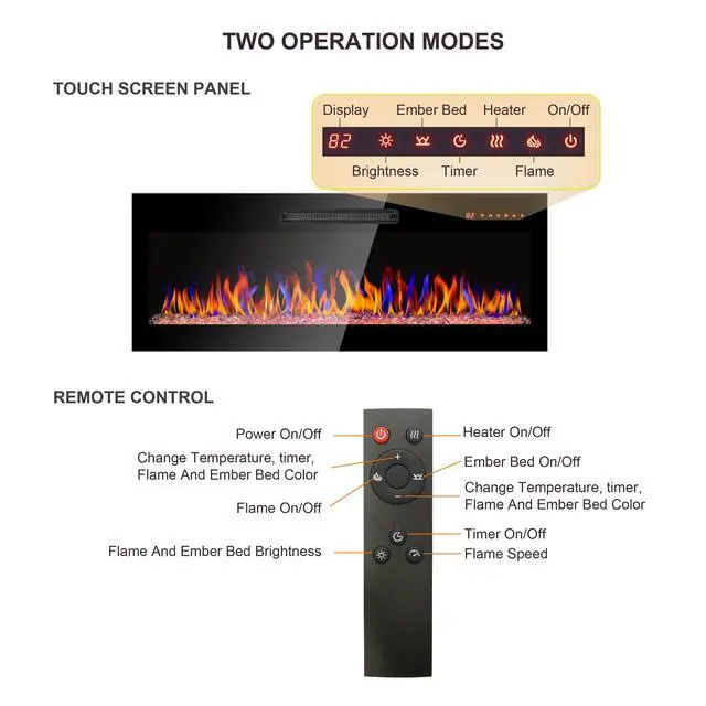 Alt view image 3 of 7 - 36 Inch Recessed Ultra Thin Tempered Glass Front Wall Mounted Electric Fireplace With Remote And Multi Color Flame & Emberbed, Led Light Heater