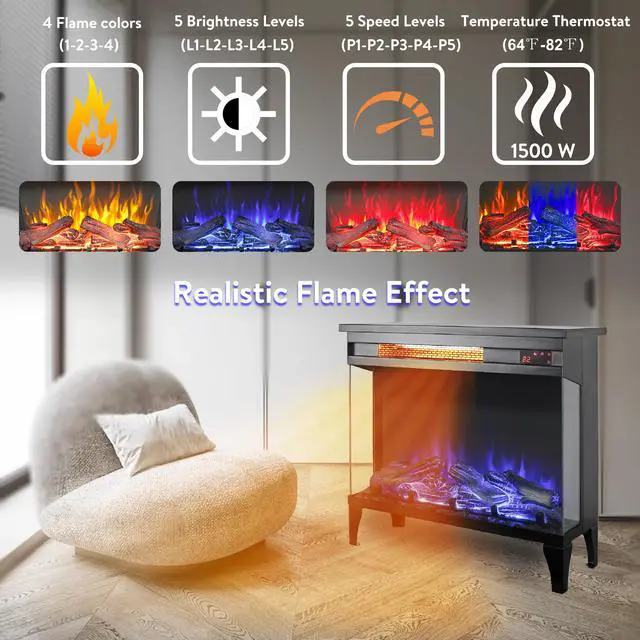 Alt view image 3 of 7 - 24 Inch Three Sided Glass Electric Fireplace With Feet