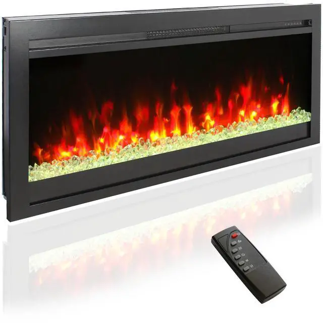 Main image of 44 Inch In Wall Recessed Electric Fireplace With Remote And Multi Color Flame & Emberbed, Led Light Heater