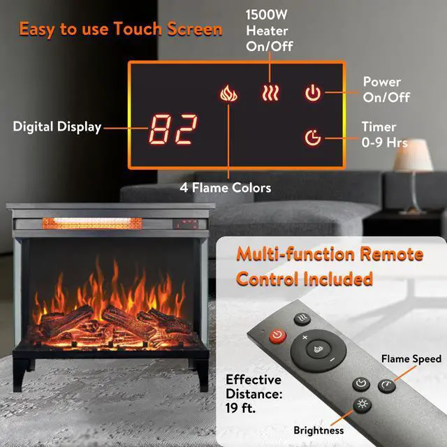 Alt view image 5 of 7 - 24 Inch Three Sided Glass Electric Fireplace With Feet