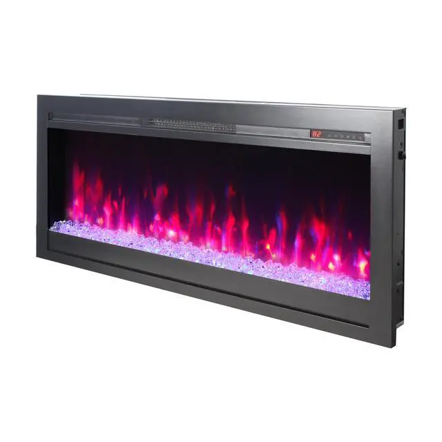 Alt view image 6 of 7 - 44 Inch In Wall Recessed Electric Fireplace With Remote And Multi Color Flame & Emberbed, Led Light Heater