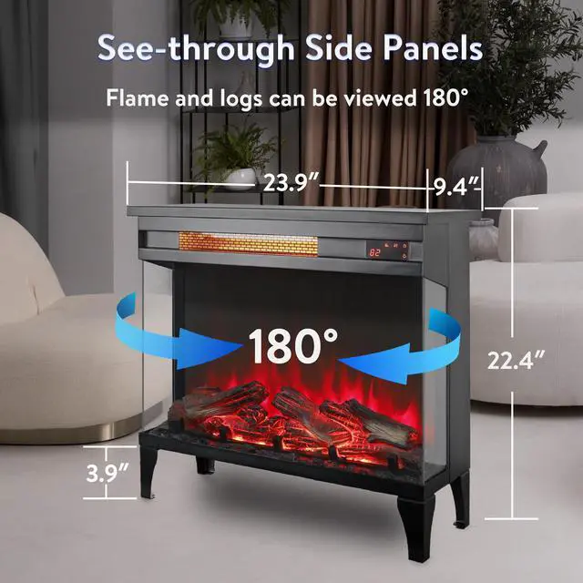 Alt view image 4 of 7 - 24 Inch Three Sided Glass Electric Fireplace With Feet