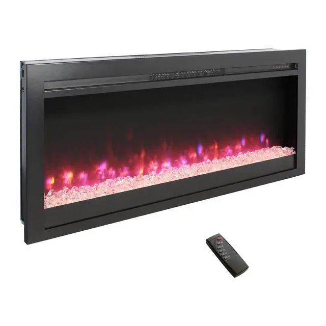 Alt view image 3 of 7 - 44 Inch In Wall Recessed Electric Fireplace With Remote And Multi Color Flame & Emberbed, Led Light Heater