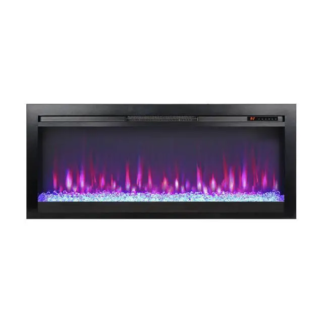 Alt view image 7 of 7 - 44 Inch In Wall Recessed Electric Fireplace With Remote And Multi Color Flame & Emberbed, Led Light Heater