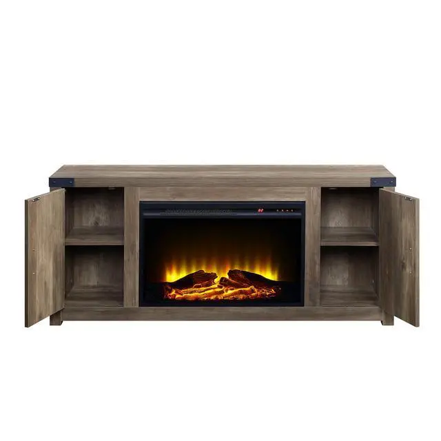 Alt view image 4 of 6 - Tobias Rustic Oak Finish Fireplace With 2 Door Storage