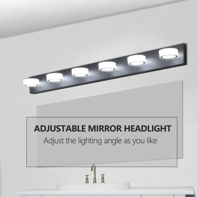 Alt view image 5 of 7 - 45" Modern 6-Light Led Vanity Light, Sleek Black Bathroom Wall Light Fixture for Mirror, Shower, and Bathroom Decor
