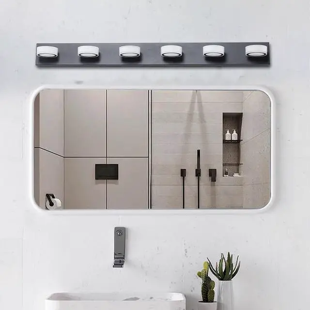 Alt view image 2 of 7 - 45" Modern 6-Light Led Vanity Light, Sleek Black Bathroom Wall Light Fixture for Mirror, Shower, and Bathroom Decor