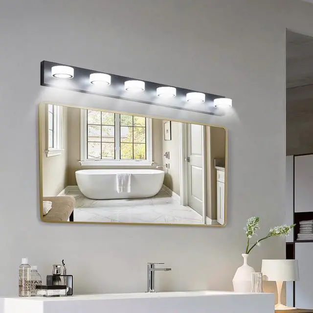 Main image of 45" Modern 6-Light Led Vanity Light, Sleek Black Bathroom Wall Light Fixture for Mirror, Shower, and Bathroom Decor