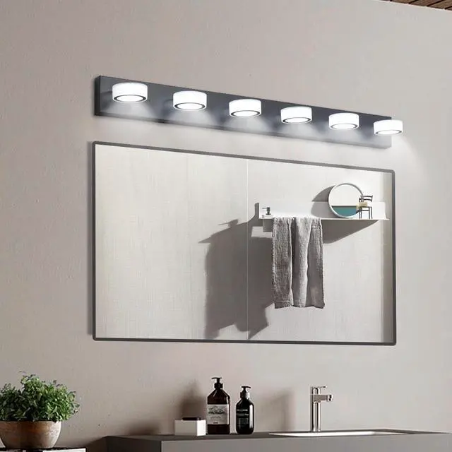 Alt view image 3 of 7 - 45" Modern 6-Light Led Vanity Light, Sleek Black Bathroom Wall Light Fixture for Mirror, Shower, and Bathroom Decor