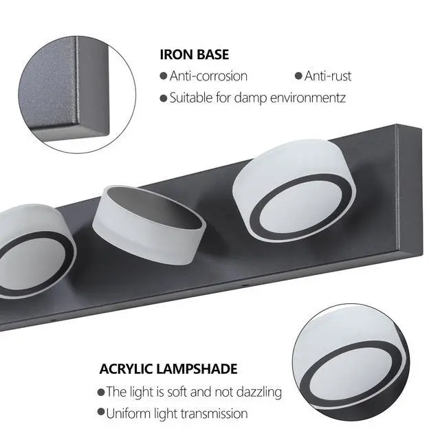 Alt view image 7 of 7 - 45" Modern 6-Light Led Vanity Light, Sleek Black Bathroom Wall Light Fixture for Mirror, Shower, and Bathroom Decor