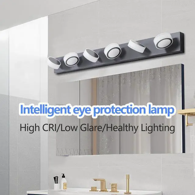 Alt view image 6 of 7 - 45" Modern 6-Light Led Vanity Light, Sleek Black Bathroom Wall Light Fixture for Mirror, Shower, and Bathroom Decor