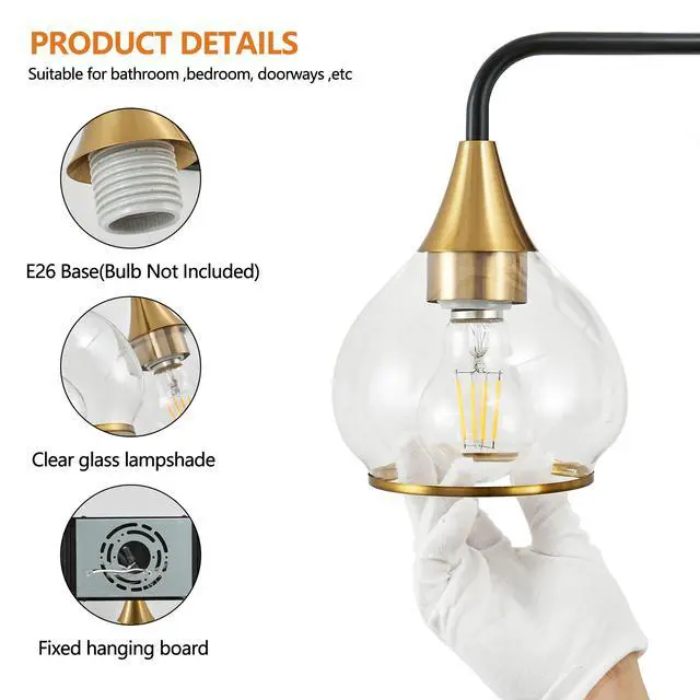 Alt view image 7 of 7 - 31" Modern 4-Light Vanity Wall Sconce - Black and Gold Bathroom Light Fixture with Clear Glass Shades, industrial Wall Mounted Lamp for Mirror, Vanity, and Living Spaces (Bulb Not included)