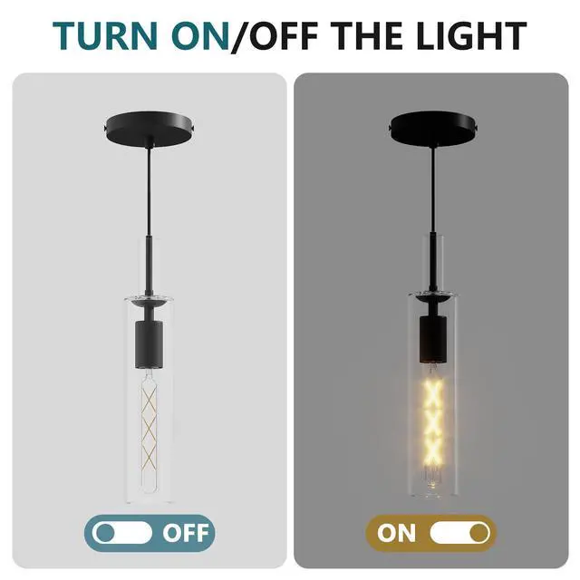Alt view image 6 of 7 - 3 Pack Black Pendant Lights Kitchen Island (No Bulbs), Adjustable Modern Glass Pendant Light Over Island, industrial Pendant Light Fixtures for Dining Room Hallway Bedroom Living Room