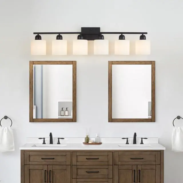 Alt view image 2 of 7 - 6-Light Black Vanity Lights, 38'' Modern Bathroom Vanity Lighting Fixtures for Mirror, Matte Bathroom Lighting Fixtures, Black Wall Sconces for Bedroom Living Room