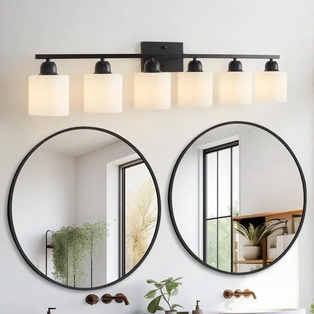 Main image of 6-Light Black Vanity Lights, 38'' Modern Bathroom Vanity Lighting Fixtures for Mirror, Matte Bathroom Lighting Fixtures, Black Wall Sconces for Bedroom Living Room