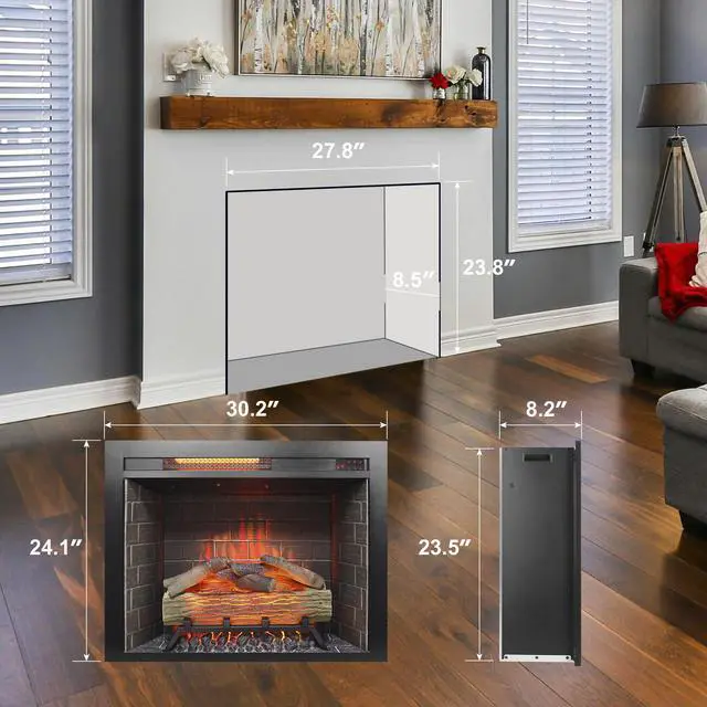 Alt view image 2 of 7 - 28 Inch Infrared Electric Fireplace Insert, Touch Panel Home Decor Heater, Smokeless Firebox With Fixed Trim Kit.With Crackling Sound