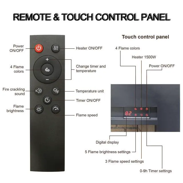 Alt view image 3 of 7 - 28 Inch Infrared Electric Fireplace Insert, Touch Panel Home Decor Heater, Smokeless Firebox With Fixed Trim Kit.With Crackling Sound