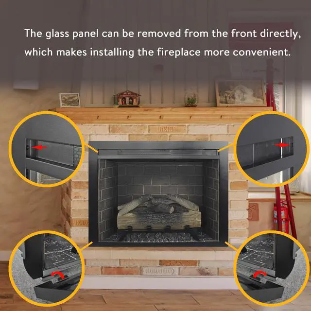 Alt view image 6 of 7 - 28 Inch Infrared Electric Fireplace Insert, Touch Panel Home Decor Heater, Smokeless Firebox With Fixed Trim Kit.With Crackling Sound