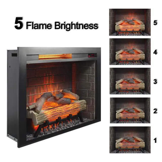 Alt view image 5 of 7 - 28 Inch Infrared Electric Fireplace Insert, Touch Panel Home Decor Heater, Smokeless Firebox With Fixed Trim Kit.With Crackling Sound