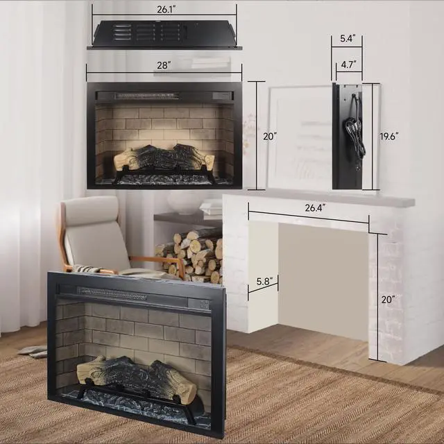 Alt view image 3 of 7 - 28 Inch Electric Fireplace Insert, Multicolored Flames